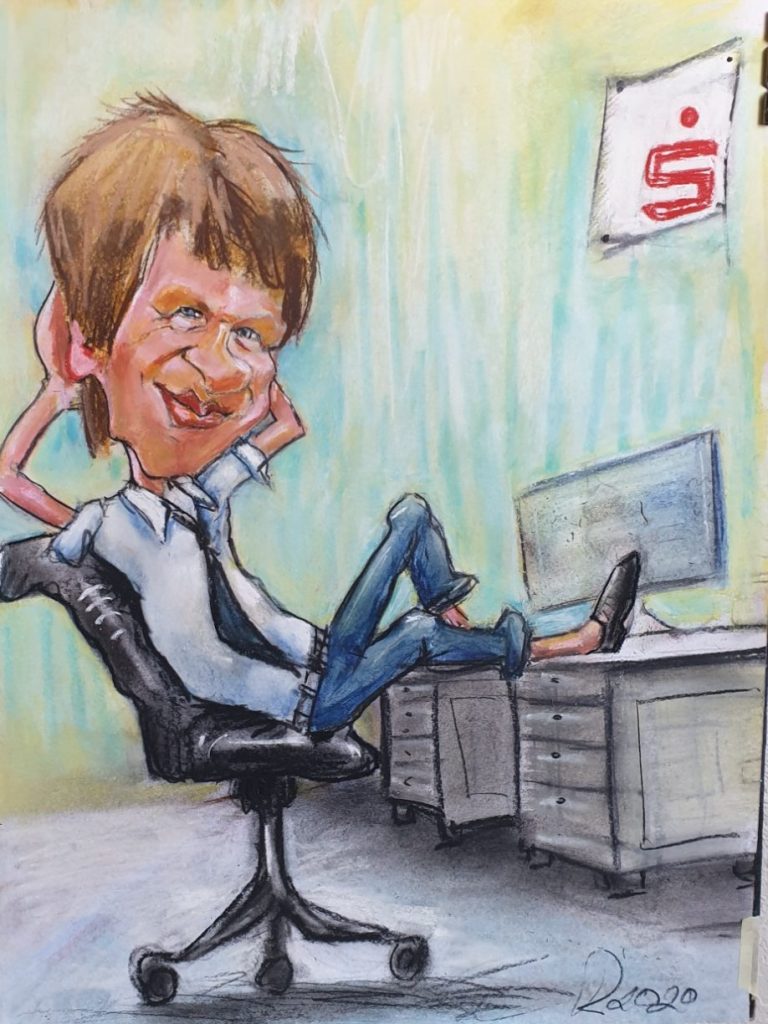Karikatur von Foto mit Kohlestift , Pastellfarben